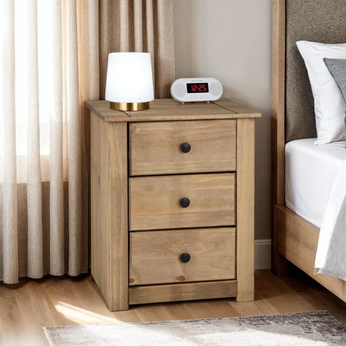 Bedsides 11 Panama 3-drawer bedside table in natural wax