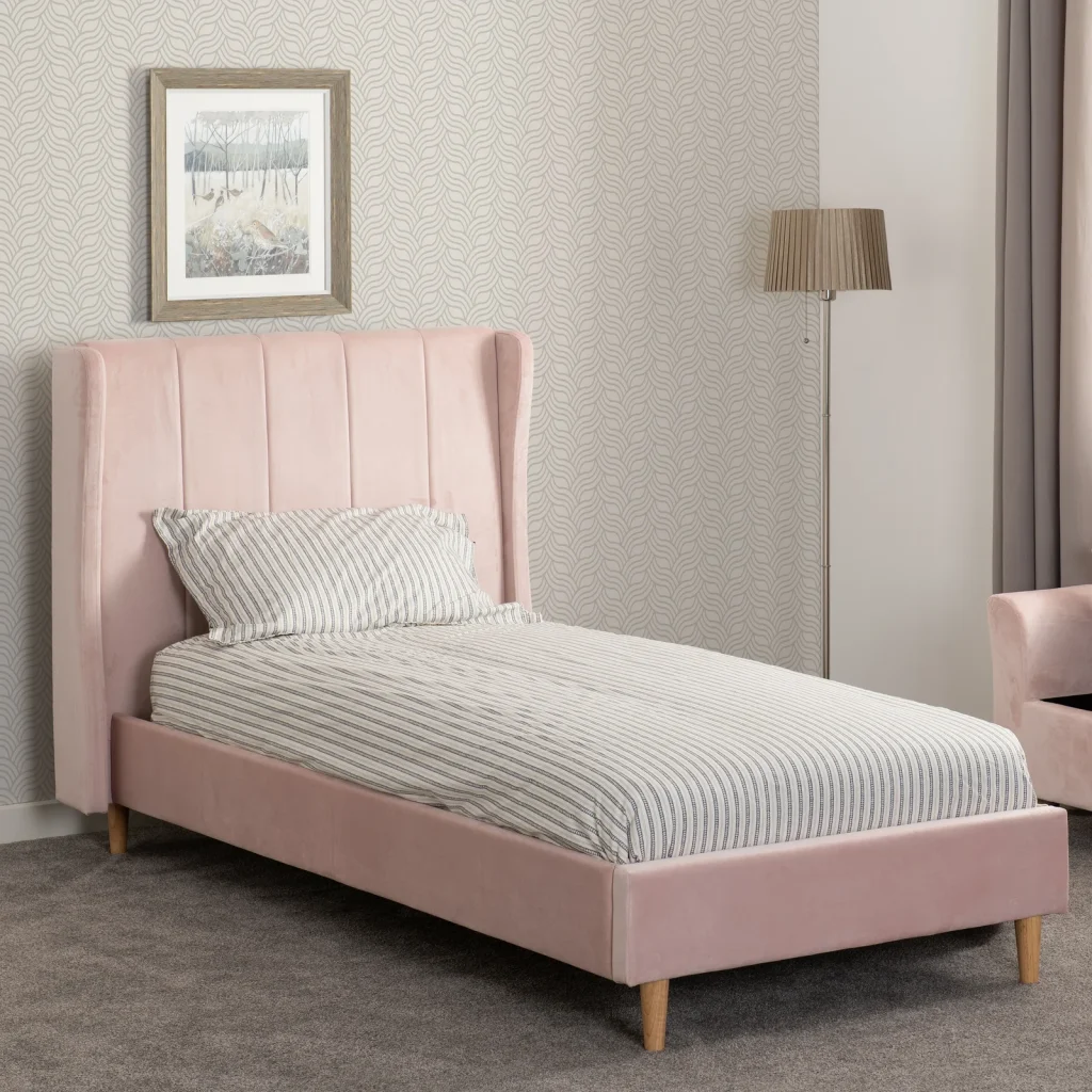 Single Beds 9 Amelia pink velvet single bed