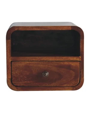 Extra Mini Wall Mounted Curved Chestnut Bedside with Open Slot