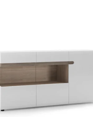 Chelsea Living 3 Door Glazed Sideboard in White with a Truffle Oak Trim