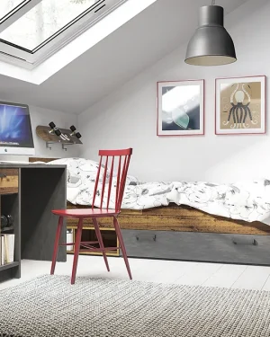 Brooklyn Desk with 1 Door and 1 Drawer in Walnut and Dark Matera Grey