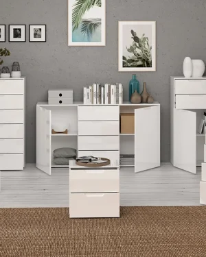 Sienna 4 Chest of Drawers 1 Door in White/White High Gloss