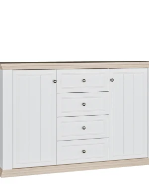 Pontypool 4 Drawer & 2 Door Sideboard in White and Riva Oak