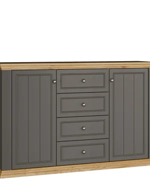 Pontypool 4 Drawer & 2-Door Sideboard in Grey and Mauvella Oak