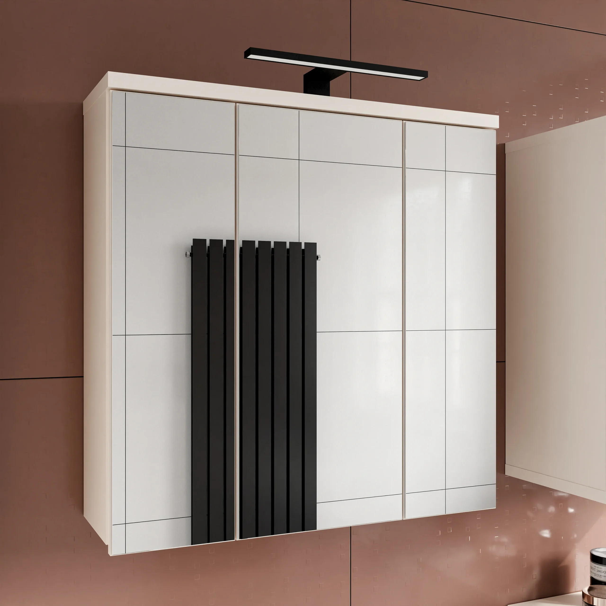 Veris 3 Door Mirrored Bathroom Cabinet with Integrated LED Lighting in Sand