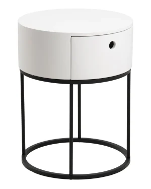 Polo Round Bedside Table in White and Black