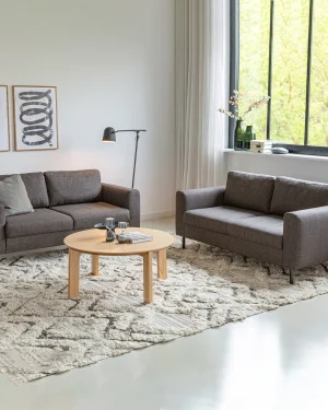 Omaha Set of 2 x 2 Seater Sofas in Basel Light Grey Brown Fabric