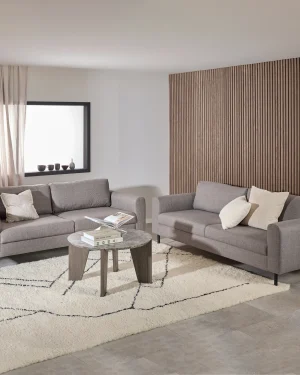 Omaha Set of 2 x 3 Seater Sofas in Basel Light Grey Brown Fabric