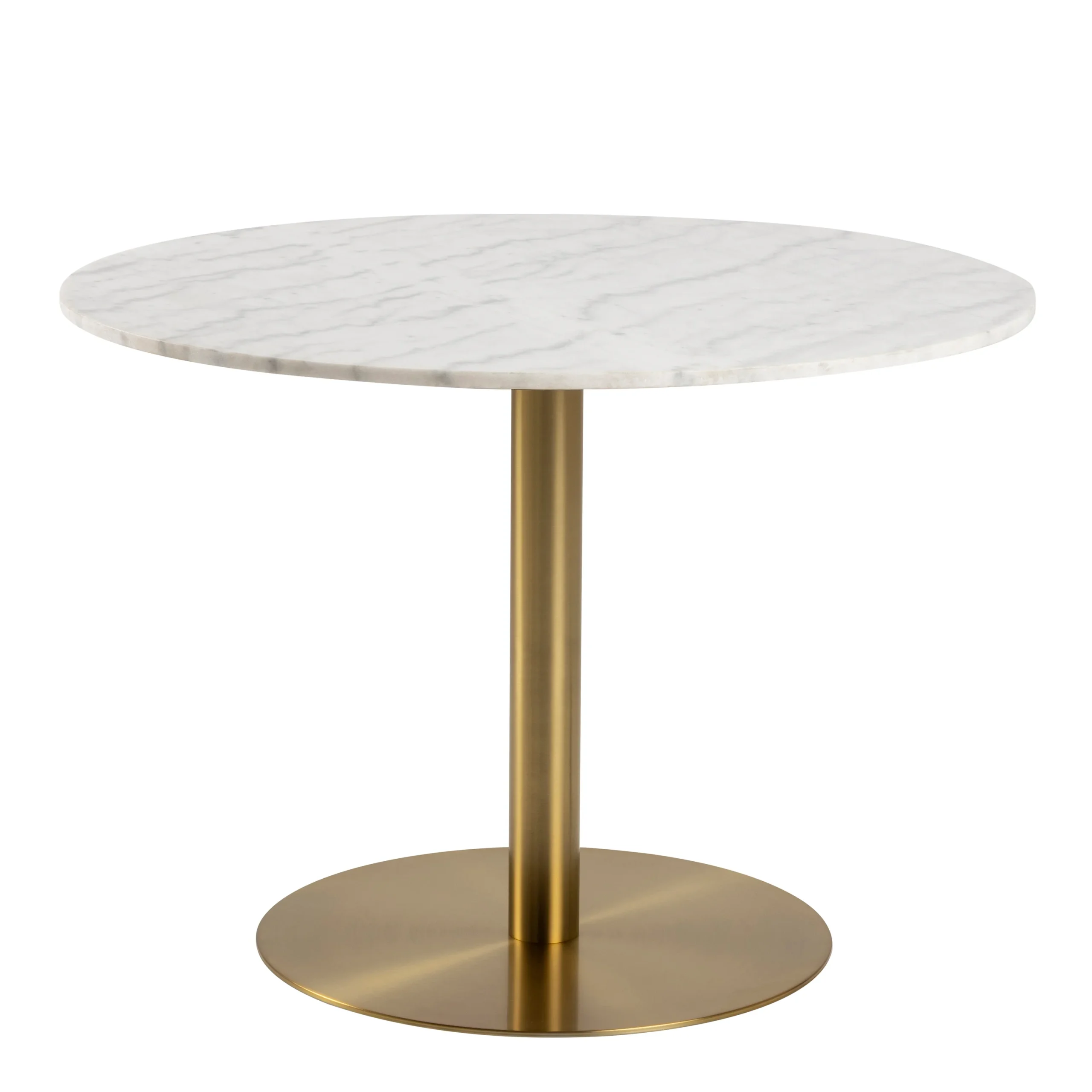 Corby Round Dining Table with White Polished Marble Top & Gold Base inc 4 Batilda Dining Chairs in Dark Grey