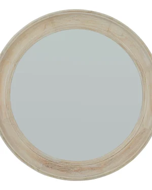 Washed Wood Round Framed Mirror