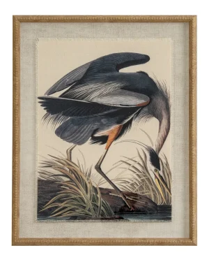 Flora & Fauna Collection Heron On Linen In Beaded Frame