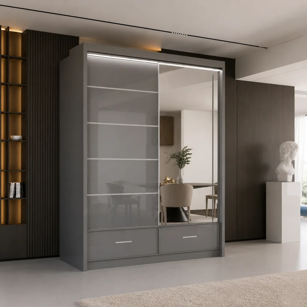 Sliding Wardrobes 43 Sycylia high gloss grey sliding wardrobe