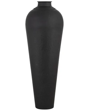 Matt Black Large Hammered Vase With Lid